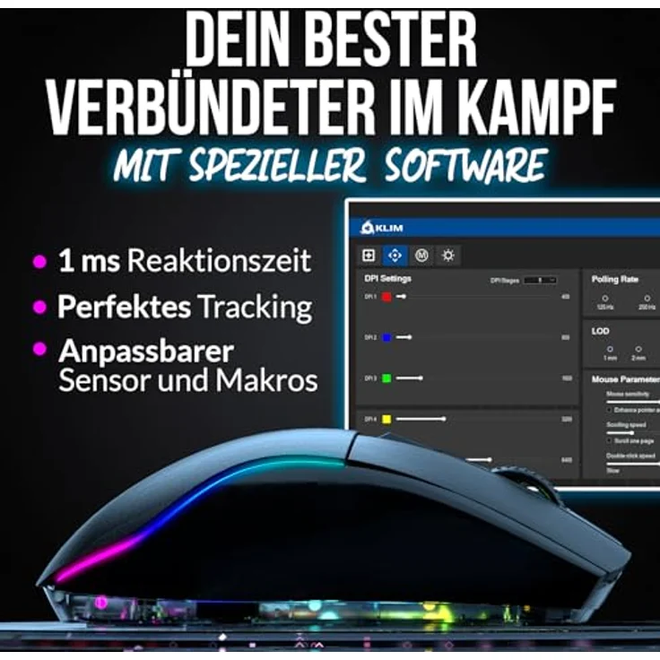 KLIM Blaze X Gaming-Maus, kabellos mit Ladestation und RGB Beleuchtung – Bild 3