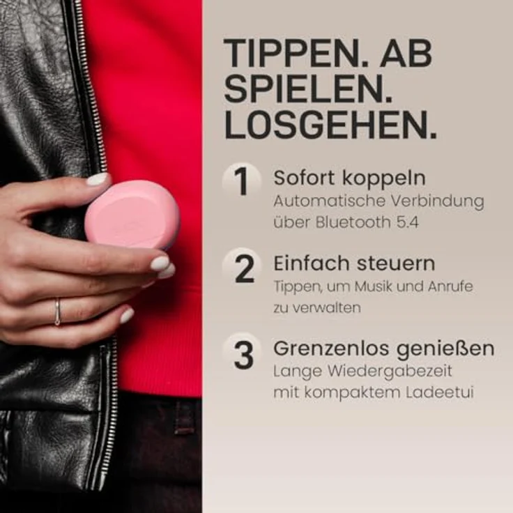 sudio A3, True Wireless Over Ear Kopfhörer mit Bluetooth 5.4, Multipoint Verbindung, schweiß- & spritzwassergeschützt, Touch-Steuerung, 25h Spielzeit, USB-C Ladecase, Rosa – Bild 5