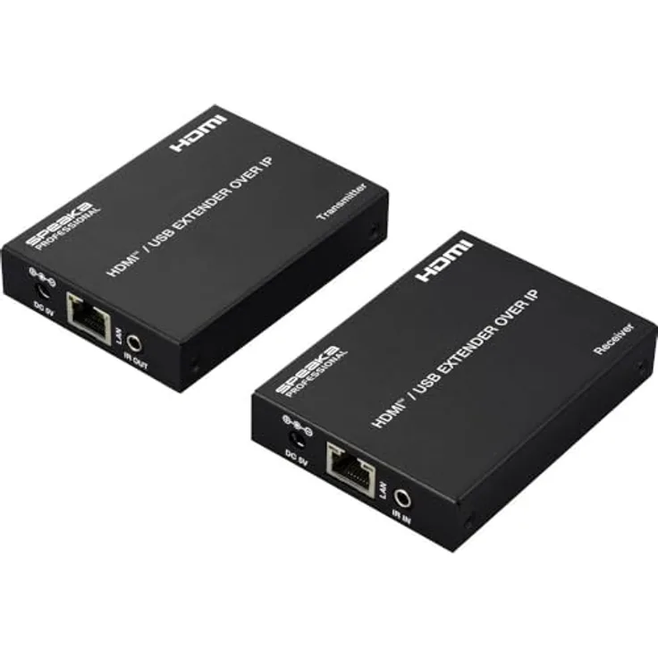 SpeaKa Professional SP-HDE-350 HDMI Extender über RJ45, KVM Switch, 1080P bis 60Hz, 150m Reichweite, Schwarz