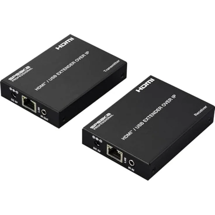 SpeaKa Professional SP-HDE-350 HDMI Extender über RJ45, KVM Switch, 1080P bis 60Hz, 150m Reichweite, Schwarz – Bild 1