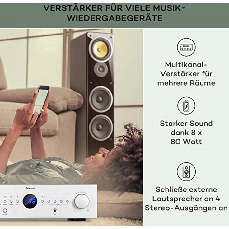 AMP-CD950 DG Digital-Multikanal-Verstärker 8x100W RMS BT Opt.-In Fernbedienung – Bild 4