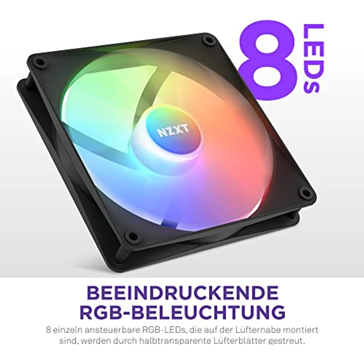 NZXT F140 RGB Core Doppelpackung – 2 × 140 mm nabenmontierte RGB-Lüfter mit RGB-Steuerung – 8 einzeln ansteuerbare LEDs – Halbtransparente Lüfterblätter – PWM-Steuerung – CAM-Software – Schwarz – Bild 2
