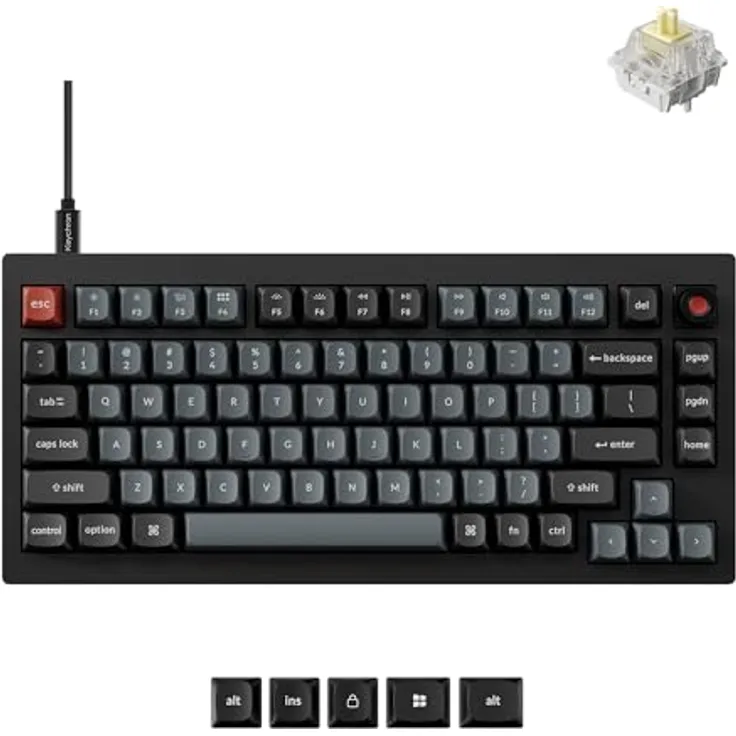 Keychron V1 8K, 75% Kabelgebundene Mechanische Tastatur, programmierbar über QMK/VIA, Hot-Swappable Super Banana-Schaltern, 8000 Hz Abtastrate, RGB-LED für Mac, Windows und Linux