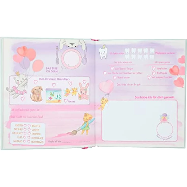 Depesche 12075 Princess Mimi - Kindergarten-Freundebuch im Prinzessinnen-Look, mit 96 verzierten Seiten, Rosa und Lila, wattiertes Cover, 21,5 x 18 x 1,5 cm – Bild 4