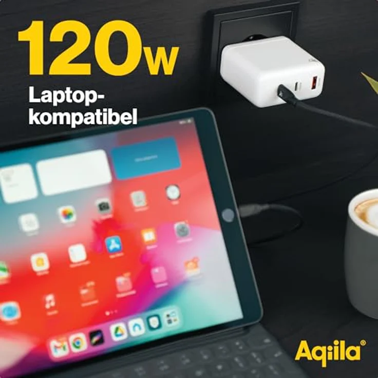 Aqiila Chargebird W4 USB-C Ladegerät 120W | Schnellladegerät GaN, PD, PPS, Quick Charge | 2X USB-C, 1x USB-A | 100-240V | Laptop geeignet | Kompaktes Design | Weiß – Bild 2