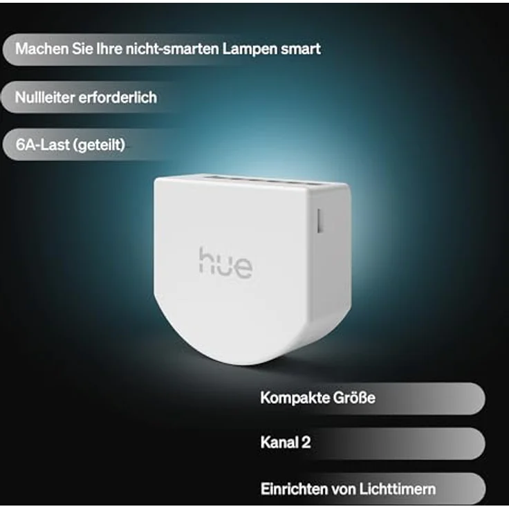 PHILIPS Hue Wandschaltermodul für nicht smarte Lampen, Ein/Aus, Netzbetrieb, 1 Kanal (6A / 1.760 W), App- & Sprachsteuerung, Weiß – Bild 2
