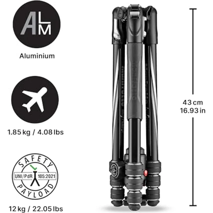 Manfrotto Befree Advanced GT Alu Reisestativ Twist (Drehverschluss) mit Kugelkopf, inkl.Tasche (für Canon, Nikon, Sony, DSLR, CSC, Spiegellose Kamera, Traglast:1kg, Packmaß:43cm, Gewicht:1,85kg) – Bild 4