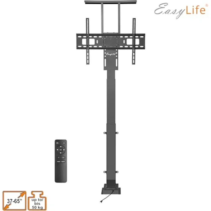 EasyLife TV Lift/TV Bodenständer elektrisch mit Fernbedienung, 37 bis 65 Zoll, VESA Halterung bis 600x400, Schwarz, leistungsstarker Motor mit integriertem Anti-Kollision Schutzsystem – Bild 3