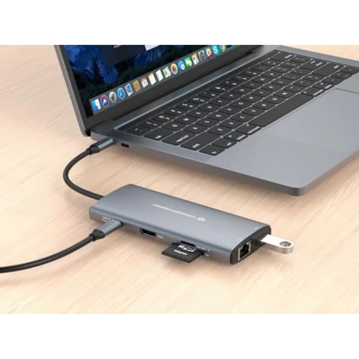 Conceptronic Dock USB-C->HDMI,2xUSB-C,100WPD, 20cm gr - 10-in-1 Multiport-Adapter mit 4K Auflösung, Gigabit Ethernet und SD/TF Slots – Bild 6