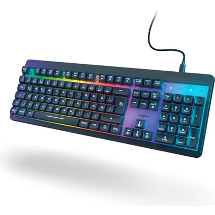 uRAGE Exodus 215 Illuminated Gaming-Tastatur Schwarz DE, Regenbogen-RGB-Beleuchtung, Anti-Ghosting, WIN-Lock, Multimedia-Funktionen – Bild 3