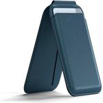 SATECHI Magsafe Wallet und Double Flap Stand mit Magnetfunktion, iPhone Wallet mit 4 Kartenfächern, Frontklappe NFC Pass Through für iPhone 15, iPhone 14, iPhone 13, iPhone 12 – Vegan Leder, Blau