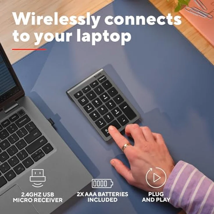 Trust XALAS Wireless Numpad, kabelloses Ziffernblatt mit 2x AAA-Batterien, kompakte Größe (13x8,8x2cm) – Bild 3