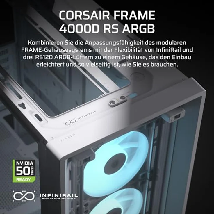 CORSAIR Frame 4000D RS ARGB Modulares Mid-Tower ATX PC-Gehäuse – Hoher Luftstrom, 3X Vorinstallierte RS ARGB-Lüfter, ASUS BTF, MSI Project Zero, Gigabyte Project Stealth – Weiß – Bild 2
