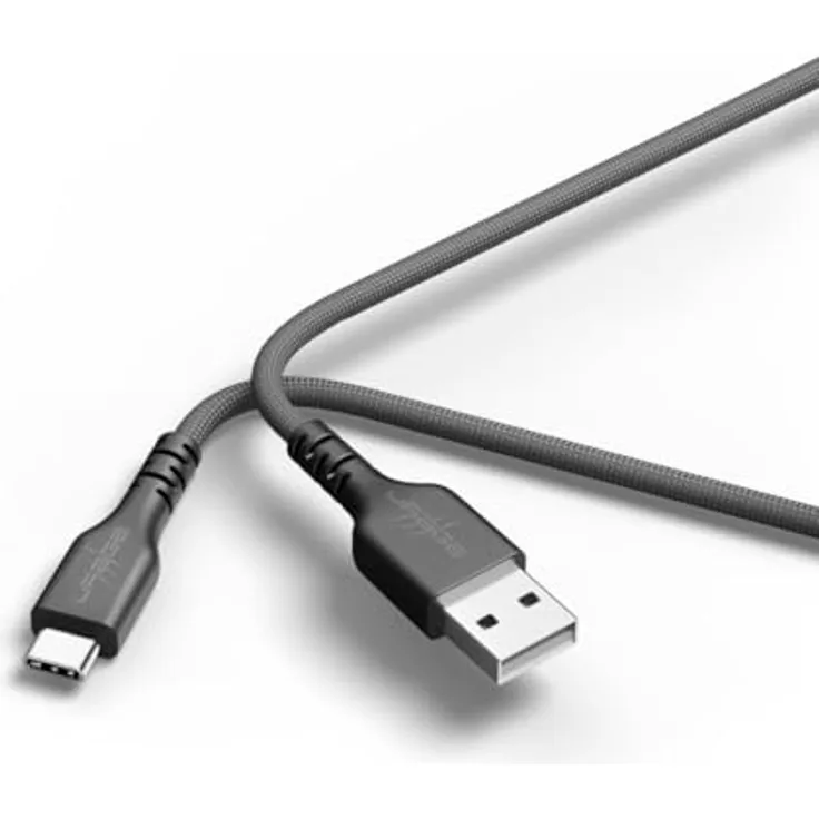 uRage uFlex USB-Kabel, USB-A auf USB-C, 2,20 m, Schwarz, mit Stoffummantelung und Charge & Play Funktion