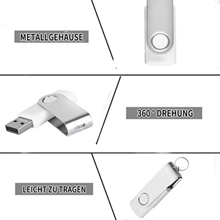 AreTop USB Sticks 32 GB, 10er Pack Metall High Speed Speicherstick Rotate, Plug and Play (Weiß) – Bild 5