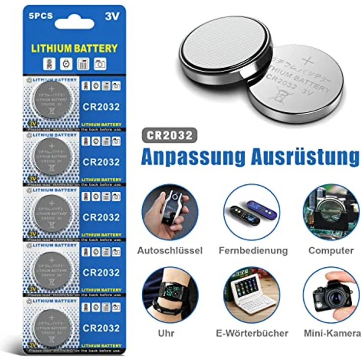 GutAlkaLi CR2032 3V Lithium Knopfzelle Elektro CR 2032 Lithium , { 4 Packungen mit je 5 Einheiten} , 20 Stück (1er Pack) – Bild 3