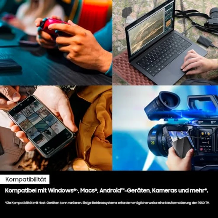 Samsung Portable SSD T9, 1 TB, 2.000 MB/s Lesen, 2.000 MB/s Schreiben, USB 3.2 Gen.2x2, Externe Festplatte für professionelle Anwender, Kompatibel mit Mac, PC, Android und 12K Kameras, MU-PG1T0B/EU – Bild 3