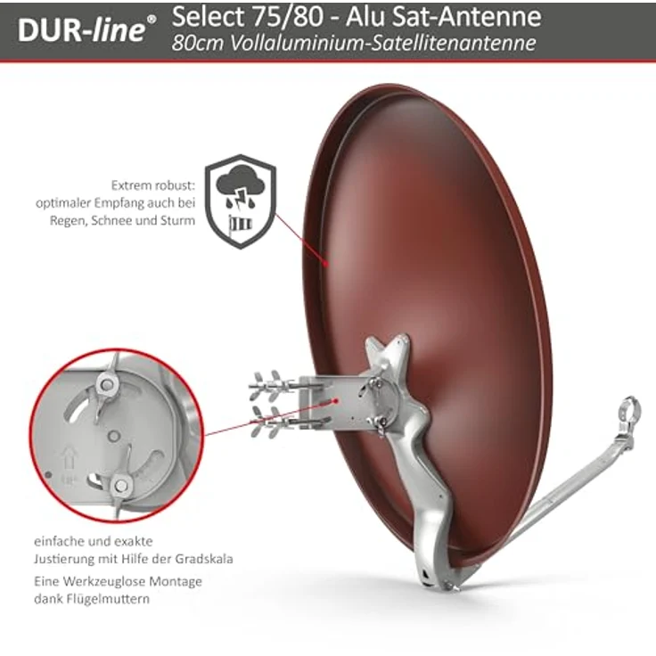 DUR-line Select 75/80cm Rot Satelliten-Schüssel - 3 x Test + Sehr gut + Aluminium Sat-Spiegel – Bild 5