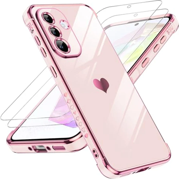LeYi Handyhülle für Samsung Galaxy A36 5G, Cute Herz Muster TPU Silikon, stoßfest mit 2 Schutzfolien, kratzfest und Kameraschutz, Rosa – Bild 1