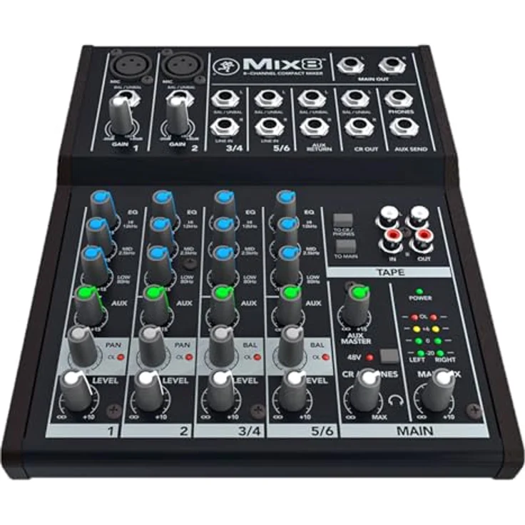 Mackie Mix8, kompakter 8-Kanal Analog-Mixer mit 3-Band EQ und keepdrum XLR-Kabel, schwarz – Bild 5