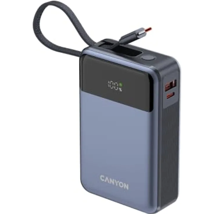 Canyon OnPower 600, Powerbank 20.000 mAh mit USB-C PD 65W und integrierten Display, Grau