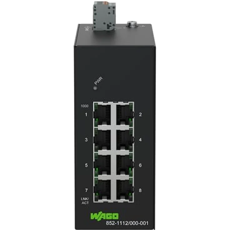 WAGO Industrial-ECO-Switch 852-1112/000-001 | mit 8 ETHERNET‐Ports 10/100/1000 MBit/s Autonegotiation und Diagnose-LEDs auf der Vorderseite, unterstützt bis zu 8000 absolute MAC‐Adressen, schwarz – Bild 3