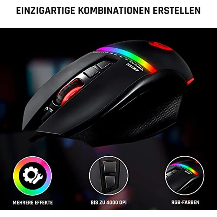 KLIM Skill Gaming Maus - High Precision PC Gaming Mouse USB - Neue 2023 - Wählbare DPI-Einstellung - Programmierbare Tasten - Exzellenter Griff - PC PS5 – Bild 4