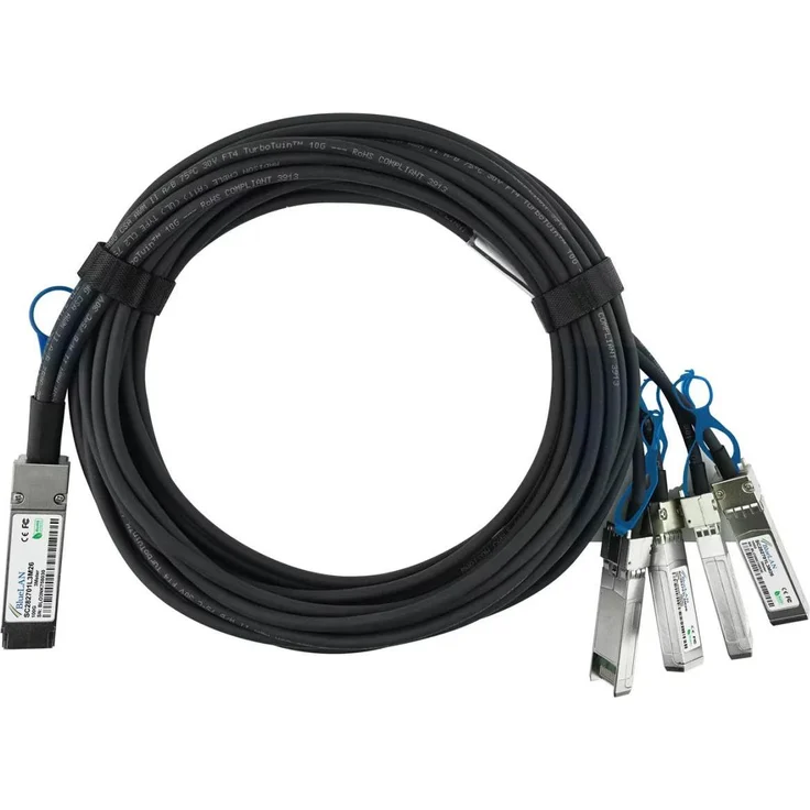 BlueLAN DAC-QSFP28-4SFP28-25G-3M, kompatibles QSFP28 DAC Transceiver, 3m, Schwarz, Silber, 100G Twinaxial Kabel, MSA-konform