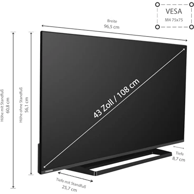 Toshiba 43LV3E63DAZ 43 Zoll Fernseher/VIDAA Smart TV (Full HD, HDR, Triple-Tuner, Bluetooth, Dolby Audio) [2024] – Bild 2