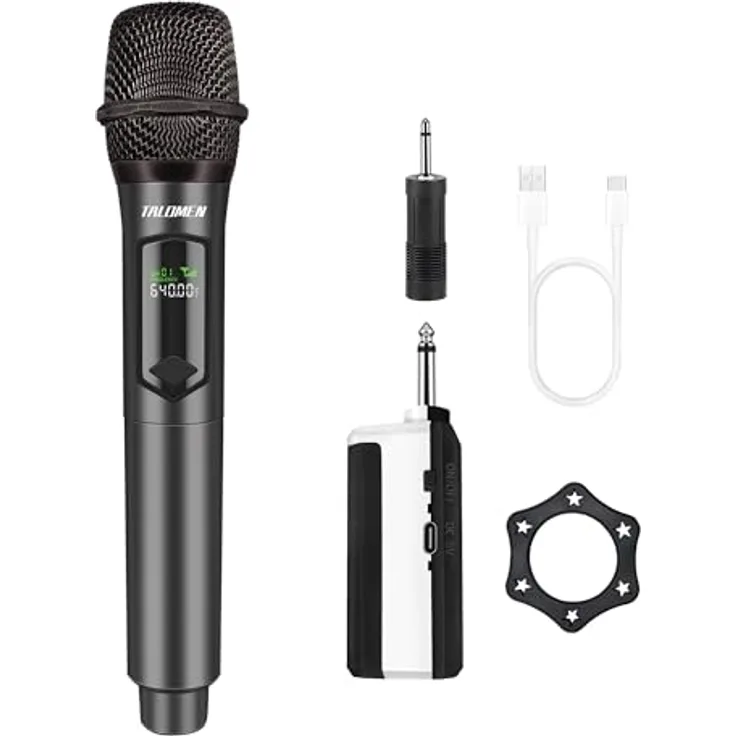 talomen Professionelles kabelloses Mikrofon K60-1, 2,4 GHz, dynamisch, wiederaufladbar, 160ft Reichweite, inkl. Empfänger, für Karaoke, Partys und Reden