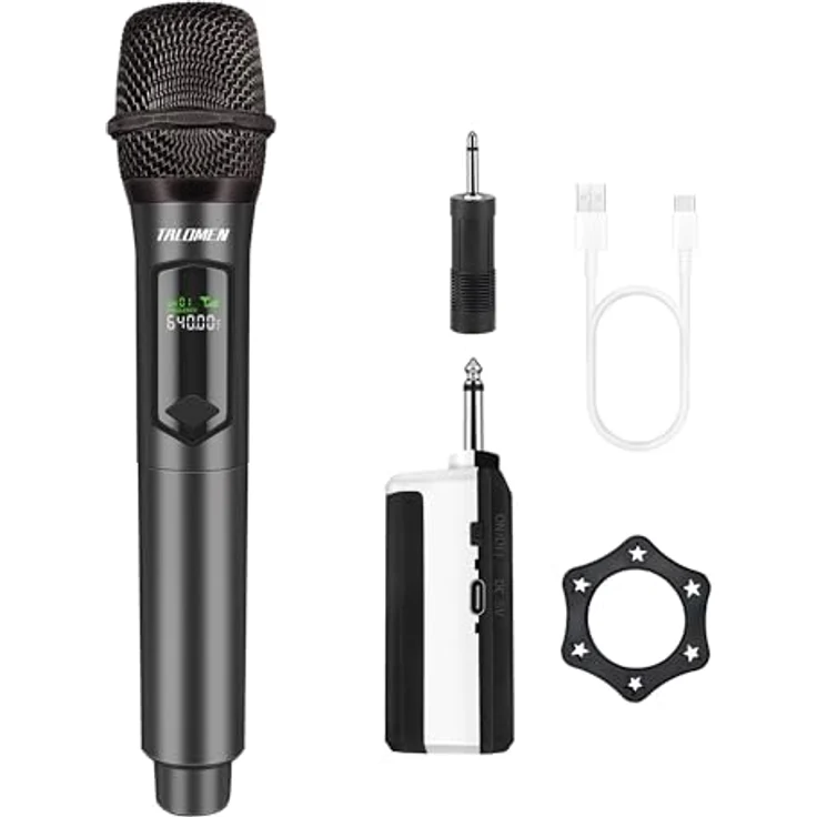talomen Professionelles kabelloses Mikrofon K60-1, 2,4 GHz, dynamisch, wiederaufladbar, 160ft Reichweite, inkl. Empfänger, für Karaoke, Partys und Reden – Bild 1