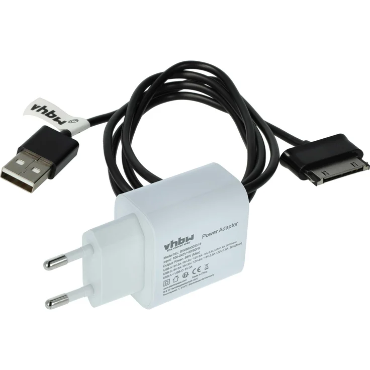 vhbw 2-tlg. Lade-Set für Huawei P30, S20, S10 – 1x Netzteil (38W, weiß), 1x USB-A Kabel (100cm, schwarz)
