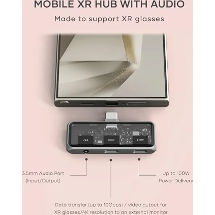 SATECHI Mobile XR Hub, USB-C-Adapter mit 100W Durchgangsladung, 10Gbps Datenübertragung, Videoausgang für XR/AR-Brillen, 4K-Auflösung, 3,5mm Audioanschluss, silber – Bild 2