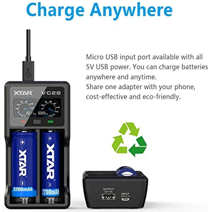 18650 Batterie ladegerät XTAR VC2S VC2 2019 Verbesserte LCD-Anzeige mit Power Bank-Funktion und überprüfen Sie die Echtheit der Batterien für 18650 18700 20700 21700 22650 25500 26650 AAA A SC C – Bild 6