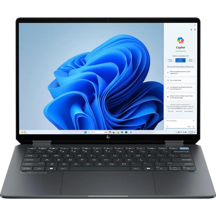 HP OmniBook Ultra Flip 14-fh0091ng, 14" Notebook mit 1000 GB Speicher, 32 GB RAM, KI-unterstütztem Intel Core Ultra Prozessor, grau