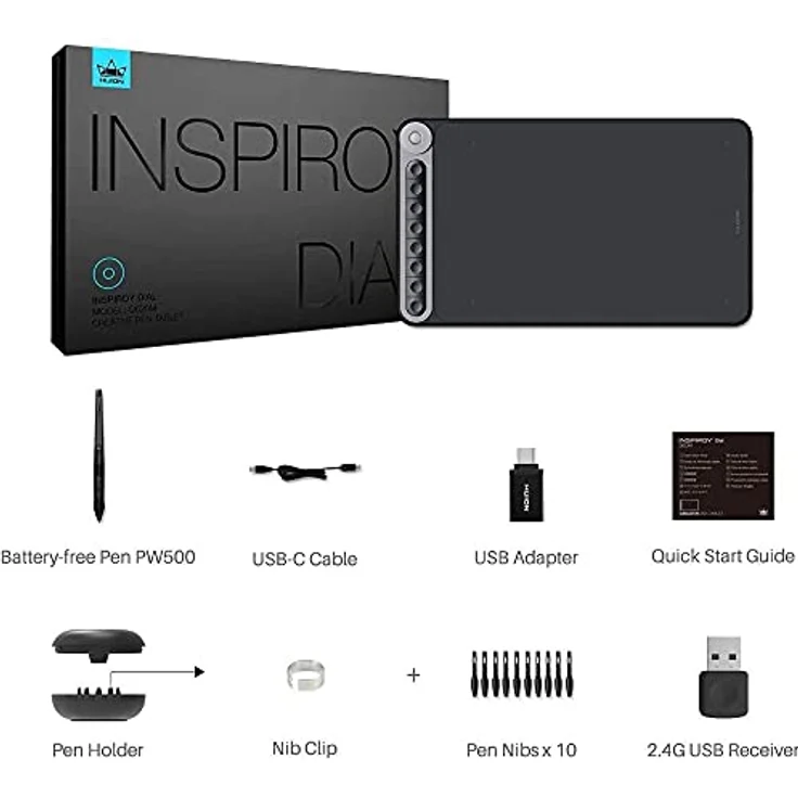 HUION Q620M Grafiktablett - Verkabelt & Kabellos - 5080 lpi - 266,7 x 166,7 mm - USB - 1 cm - Schwarz – Bild 6