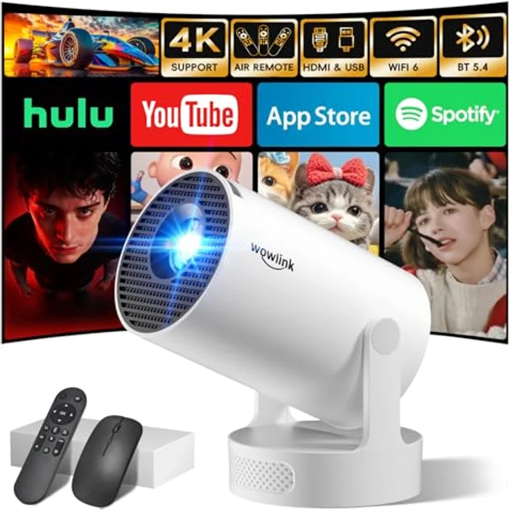wowlink W210 Mini Beamer, 4K Smart Projektor mit 1080P FHD, WiFi 6, Bluetooth 5.4, Auto Keystone Korrektur, tragbar, leichtes Gewicht, weiß – Bild 1