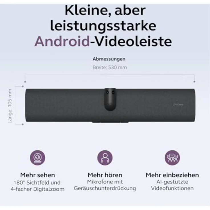 Jabra PanaCast 40 Video Bar System, 180°-Videokonferenzkamera für kleine Besprechungsräume, Mikrofon und Lautsprecher, Microsoft Teams zertifiziert, schwarz, EU-Stecker – Bild 4