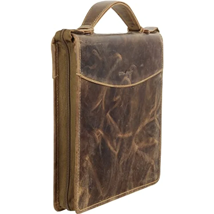 Greenburry Vintage Collegemappe 1746, Braun, 35x28x4cm - Ledermappe mit 4-Ringbindung, Organizerfach und Handyfach – Bild 5
