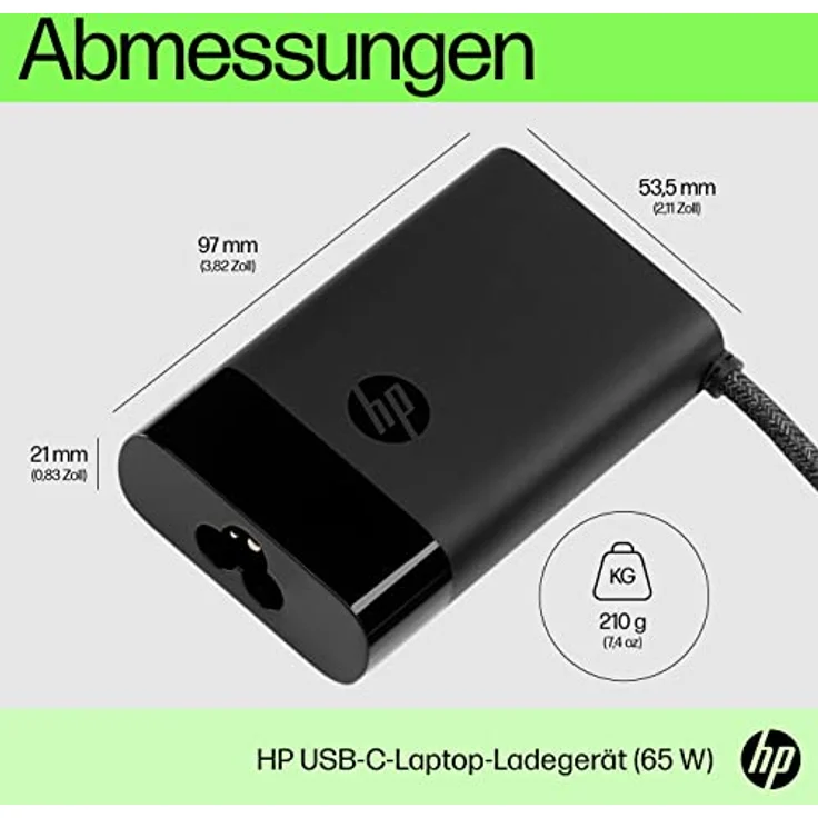 HP USB-C Ladekabel für Laptops, Tablets & Smartphones, 65W, 180 cm Kabellänge, schwarz – Bild 2