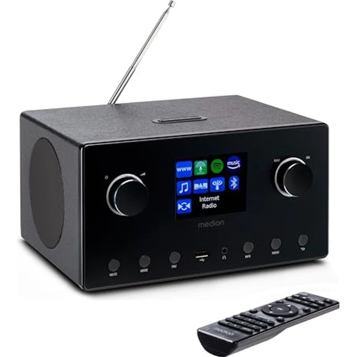 MEDION P85444 2.1 Internetradio mit Subwoofer (DAB+, UKW Radio, Spotify Connect, WLAN, Bluetooth, Streaming, Equalizer, Farbdisplay, USB, AUX, Wecker, Schlummerfunktion, Sleep Timer) in schwarz – Bild 1