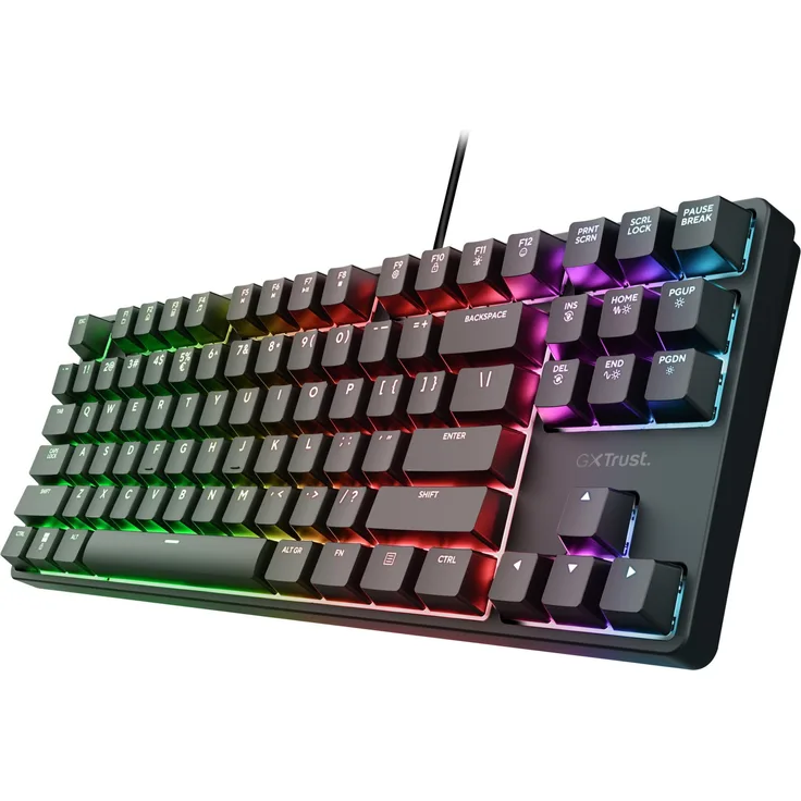 Trust CADA TKL Gaming Keyboard DE, kompakte mechanische Tastatur mit RGB-Beleuchtung, kabelgebunden, Schwarz