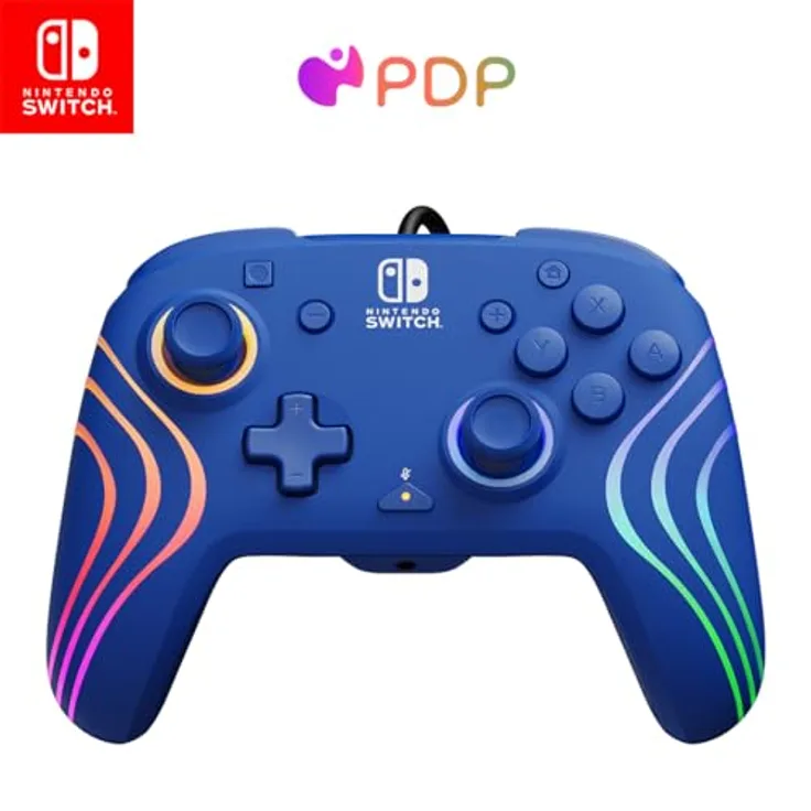 PDP Official Switch Afterglow Wave Wired Controller - Blue
