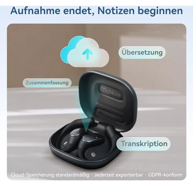 Mobvoi TicNote Pods, True Wireless Stereo (TWS) Kopfhörer mit 32 GB Speicher, AI Recording und ENC-Rauschunterdrückung, Blau – Bild 6