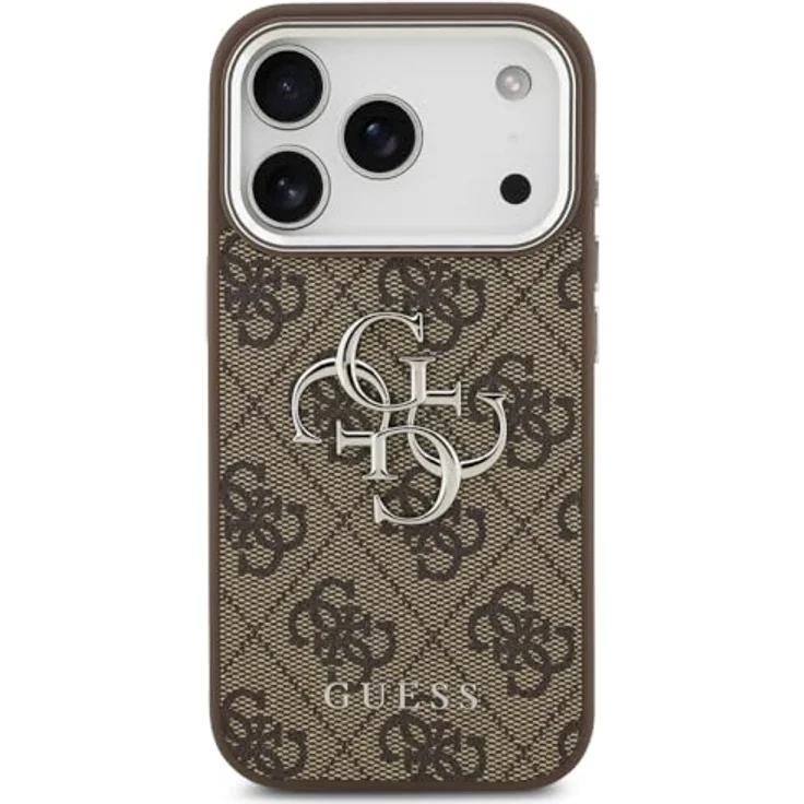 CG MOBILE Guess 4G Groß Classic Logo Hülle für iPhone 17 Pro, Hardcase aus TPU/PC/Kunstleder, Braun/Silber – Bild 3