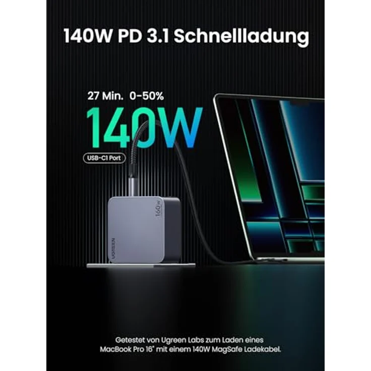 UGREEN USB C Ladegerät, Nexode Pro 160W GaN Charger Mini USB C Netzteil 4-Port Schnellladegerät PD3.1 kompatibel mit MacBook Pro/Air, iPad, iPhone 15 Pro Max, Galaxy S23 Ultra, Dell XPS – Bild 2