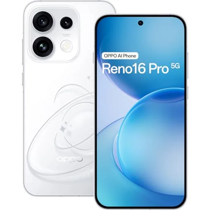 OPPO Reno16 Pro 5G, 200MP Kamera, 6,32" AMOLED 144Hz, 6000mAh, 12GB RAM, 512GB Speicher, Pop White