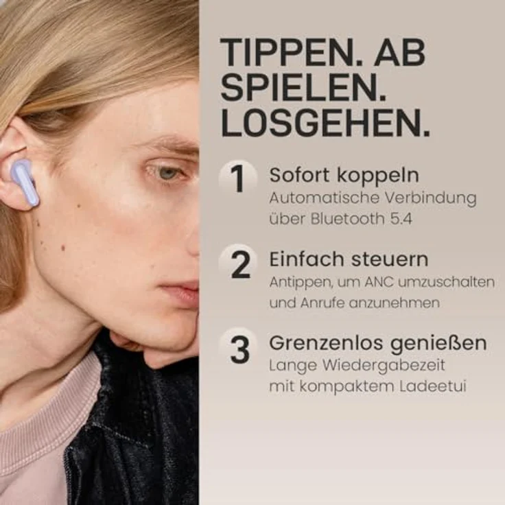 sudio A3 Pro True Wireless Kopfhörer, Bluetooth 5.4 mit Noise Cancelling, 25h Spielzeit, USB-C Ladecase, lila – Bild 5