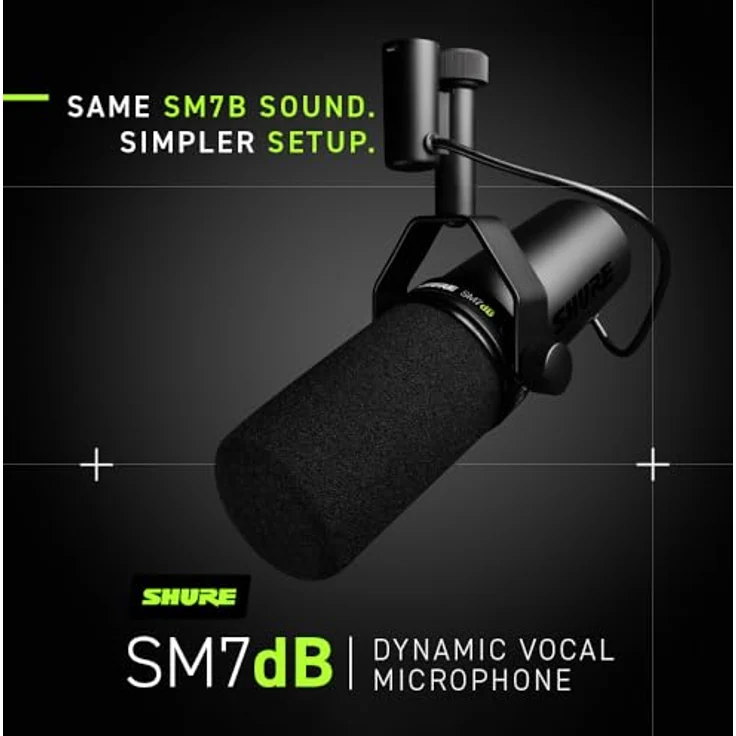 Shure SM7dB Dynamisches Sprach-und Gesangsmikrofon mit integriertem Vorverstärker für Rundfunk, Podcast und Aufnahmen, breiter Frequenzbereich, Warmer und weicher Klang - Schwarz – Bild 3