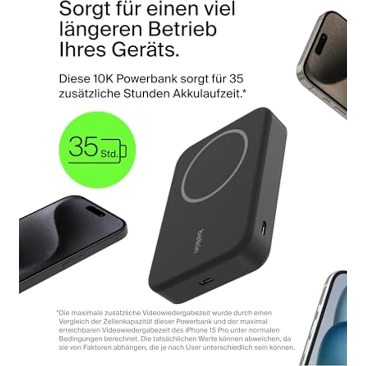 Belkin BoostCharge Pro kabellose Powerbank 10.000 mAh mit Qi2 und integriertem Ständer – Schwarz – Bild 3
